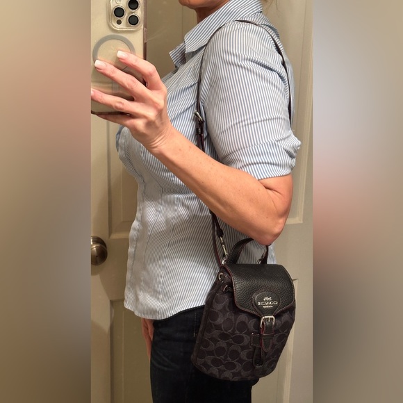 Coach Backpack NWOT Signature Black Denim Convertible Backpack red trim $398 - Picture 9 of 9